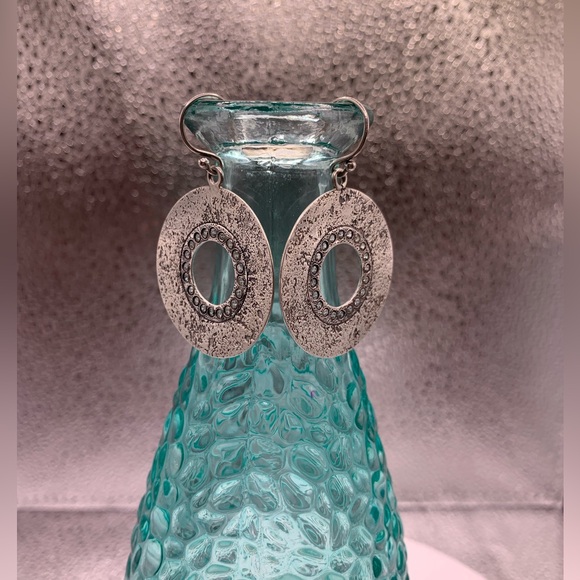 Silpada Vintage Textured Oxidized Sterling & Cubic Zirconia Disc Earrings - Picture 4 of 15